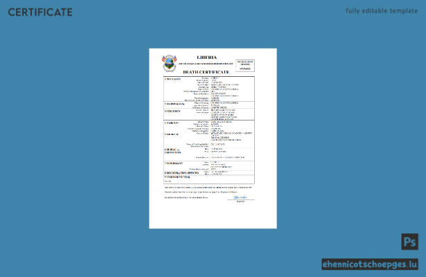 Liberianische Sterbeurkunde – Beispielansicht (Word und PDF)
